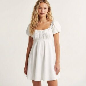 Abercrombie Emerson Puff Sleeve Mini Dress M White Cottagecore Coquette Summer